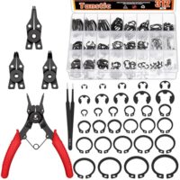 Tolle Sammlung von C-Clips und E-Clips in verschiedenen Größen, darunter M4 bis M28 und 1,5 mm bis 10 mm, inklusive Sprengringzange und Pinzette für sichere Verbindung von Teilen an Welle oder Bohrung