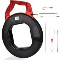 Tiandirenhe Kabeleinziehhilfe 30m x 4.5 mm mit 6 Adaptern, Flexible Einziehfeder und Zugdraht für Leerrohre, Langlebige Kabel Einzugshilfe für Elektroarbeiten – Hochwertige Einziehspirale (Schwarz)