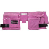 Werkzeuggürtel mit 11 Taschen und Hammer, Leder in Pink Farbe für Handwerker und Heimwerker