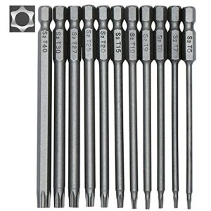 Torx lang Schraubendreher Bit Set, 11 Stück, Magnetisch, Sternenkopf, Schraubenziehe Set, T6-T40, 100mm Lang, Sechskant Schaft, Elektrische Torx Bits Satz, Werkzeuge