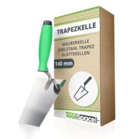 Trapezförmige Edelstahl-Maurerkelle mit gummiertem Griff, 140 mm Länge, ideal zum Auftragen und Verteilen von Verputzmassen, Mörteln, Spachtelmassen und Klebern.