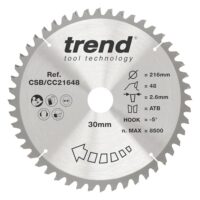 Trend Holz Kappsägeblatt, 216mm Durchmesser, 30mm Bohrung, 48 Zähne, HW, 2,6mm Schnittbreite, -5° Haken