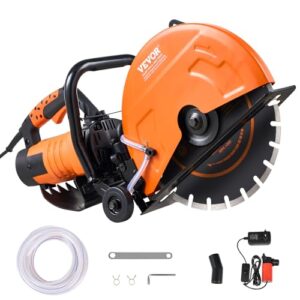 Elektrische Betonsäge, 356 mm, Hochleistungs-Kreissäge 2800 W, Schnitttiefe 127 mm, Nass-/Trocken-Scheibensäge mit Wasserrohr und Wasserpumpe für Stein und Ziegel