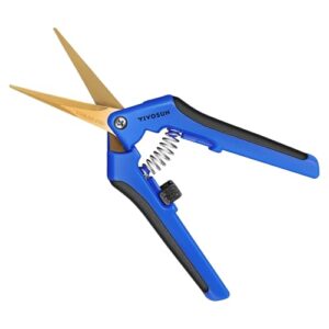 VIVOSUN Gartenschere 16,5cm Ernteschere mit Gebogenen Titanbeschichteten Klingen, Feststellgriff, Pflanzenschere für Blumen Rosen Früchte Pflanzen Garten, Blau