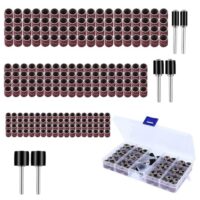Umfassender Schleifhülsensatz mit 222 Stücken, ideal für DIY-Projekte. Inklusive teilschleifen Bands und wiederverwendbare Trommeldorne.