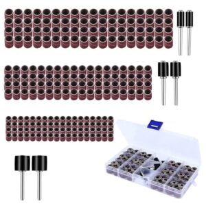 Umfassender Schleifhülsensatz mit 222 Stücken, ideal für DIY-Projekte. Inklusive teilschleifen Bands und wiederverwendbare Trommeldorne.