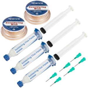 Bleifreies Lötpastenflussmittel, 3 Packungen, 2.5mm Entlötzitze, 3M/10Ft Entlötlitze, Reines Kupfer für Lötentfernung