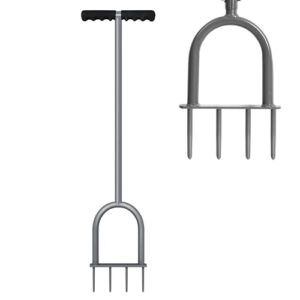Manuelles Vertikutier- und Bodenbelüftungsgerät mit Vier Eisenspikes, 90 cm, Grau für Rasenpflege