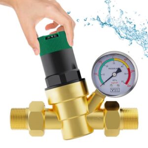 Wasser Druckminderer mit Manometer, Wasserfilter 1/2 Zoll Hausanschluss Druckminderer Wasser, Wasser Überdruckventil aus Messing zur Regulierung des Wasserdrucks