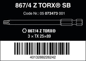 TORX Bits von Wera, 3-teiliges Set mit TX 25 x 89 mm, Innen-TORX-Schrauben geeignet