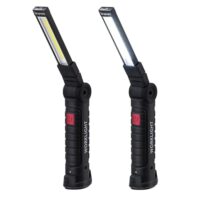 Zwei LED Arbeitsleuchten, eine Taschenlampe mit Magnet und Haken für verschiedene Anwendungen wie Werkstattnutzung oder Inspektionen.