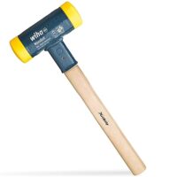 Wiha Schonhammer rückschlagfrei mit Hickory-Holzstiel und Rund-Schlagkopf für verschiedene Anwendungen, einschließlich Werkzeug- und Maschinenbau, Kfz-Reparatur und Blecharbeiten.