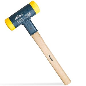 Wiha Schonhammer rückschlagfrei mit Hickory-Holzstiel und Rund-Schlagkopf für verschiedene Anwendungen, einschließlich Werkzeug- und Maschinenbau, Kfz-Reparatur und Blecharbeiten.