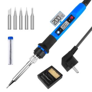 Lötkolben Set mit Temperatur Einstellbarkeit, 180-480°C, Lötset mit LED Bildschirm und 5 Lötspitzen zum Heißschneiden Schweißen Brandmalerei