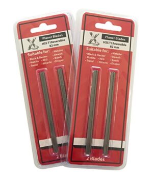 Bosch Black und Decker DeWalt kompatible 82 mm Reversible Hobelmesser, Packung mit 4 Stück, hochwertiger Stahl, langlebig und zuverlässig für Holz und Kunststoff, praktische Verpackung in einem Tablett-Stil