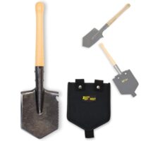 Feldspaten mit Holzstiel und Tasche - Robuster Spaten für Outdoor-Aktivitäten wie Camping, Wandern und Survival-Einsätze