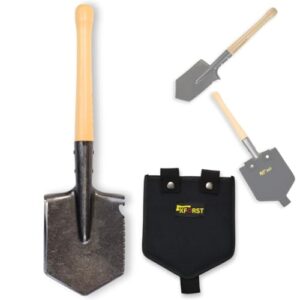 Feldspaten mit Holzstiel und Tasche - Robuster Spaten für Outdoor-Aktivitäten wie Camping, Wandern und Survival-Einsätze