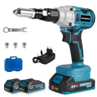 Hochleistungs-Nietzange mit 2x2.0Ah-Akkus, bürstenloser Motor und hoher Präzision für Blindnieten von 2.4-5.0mm und 16mm Hublänge.