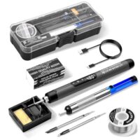 Akku Lötkolben Set - Daakro USB Wiederaufladbar Lötkolben mit LCD, Wireless Soldering Iron Set, Wireless Soldering Tips und Soldering Stand mit Anpassbarem Temperatur (Grau)