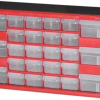 Akro-Mils 26-Zoll-Schrank aus Kunststoff, rot/schwarz, für die Organisation und Lagerung von Werkzeugen, Hardware und Materialien