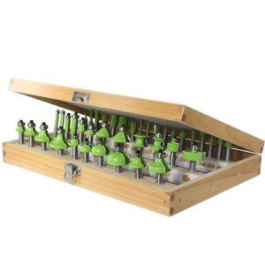 Umfangreiches Fräser Set für die Holzbearbeitung mit Hartmetallbits und hochfesten Kohlenstoffstahlschäften, ideal für Hölzer, MDF, Spanplatten, Sperrholz, Acryl und Holzverbundwerkstoffe