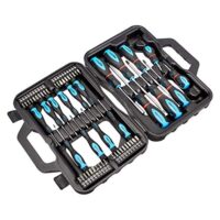 Amazon Basics Schraubendreher-Set, 58 Stück, Präzisions-Schlitze, Kreuzschlitz, Torx, Schwarz - Werkzeugset mit verschiedenen Schrauben und robusten Magnet-Spitzen