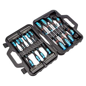 Amazon Basics Schraubendreher-Set, 58 Stück, Präzisions-Schlitze, Kreuzschlitz, Torx, Schwarz - Werkzeugset mit verschiedenen Schrauben und robusten Magnet-Spitzen