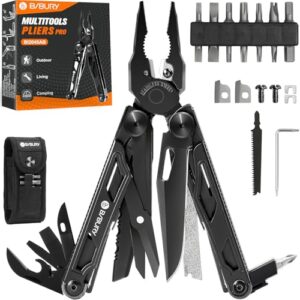 BIBURY Edelstahl Multitool, 16 in 1 Multi Tool mit verbesserter Schere und Schraubendreher, ideal für Outdoor-Aktivitäten wie Camping, Wandern oder DIY-Reparaturen