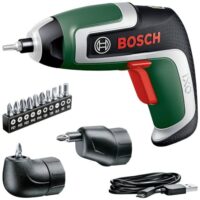 Bosch Akkuschrauber IXO, 7. Generation, 3,6V, 2,0Ah, 5,5Nm, Set inkl. Winkel- und Exzenter-Aufsatz, Mikro-USB-Kabel, ideal für Heimwerksalltag