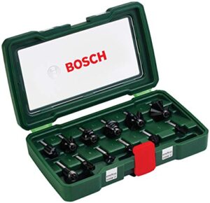 Bosch 12-teiliges Hartmetall-Fräser-Set für das Bearbeiten von Holz, Ø-Schaft 8 mm, Oberfräse Zubehör
