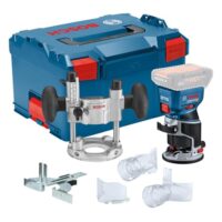 Bosch Professional 18V System Akku-Kantenfräse GKF 18V-8 mit paralleler Anschnallung und Saugadaptern für effiziente Arbeit