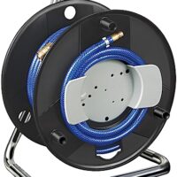 Brennenstuhl Druckluftschlauchtrommel Standard 20m Schlauch Ø 6/12mm Armatur DIN, hochwertige Lösung für Druckluftbedürfnisse, lang Lebensdauer und leicht zu reinigen, Metall-Einhand-Schnellkupplungen und Gestell aus verzinktem Stahlrohr