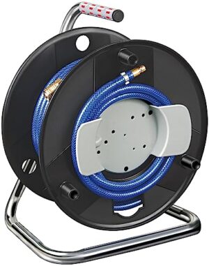 Brennenstuhl Druckluftschlauchtrommel Standard 20m Schlauch Ø 6/12mm Armatur DIN, hochwertige Lösung für Druckluftbedürfnisse, lang Lebensdauer und leicht zu reinigen, Metall-Einhand-Schnellkupplungen und Gestell aus verzinktem Stahlrohr