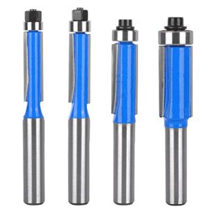 Bündigfräser Set für professionelle Holzbearbeitung, 4 Stück Bündigfräser 8mm Schaft, Doppelseitiger Fräser mit Lagern, Blauer Bündigfräser, zum Schneiden und Trimmen in der Holzbearbeitung