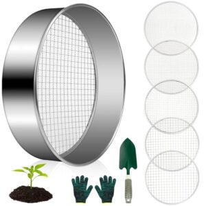 Gartensieb aus Edelstahl mit 5 austauschbaren Siebeinsätzen, ideal für den Kompost und die Bodenpflege