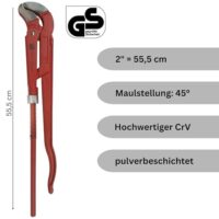 CF Technik Eckrohrzange 2 Zoll mit S-Maul, Chrom-Vanadium-Stahl, gehärtete Zähne, stufenlose Maulverstellung und GS-geprüft für Handwerker