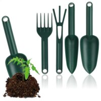 Gartenwerkzeug-Set mit Breite Kelle, schmaler Kelle, Handharke und Grubber für Gartenarbeit aus stabilem Kunststoff.