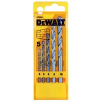Das DEWALT Steinbohrer-Set DT6952 ist ein umfassendes Werkzeug zur Bearbeitung von verschiedenen Materialien wie Beton, Mauerwerk, Natur- und Kunststein sowie Ziegel. Es enthält 5 hochwertige Steinbohrer mit Durchmessern von 4, 5, 6, 8 und 10 mm in einer stabilen Kunststoffkassette.
