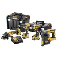 DEWALT 18 Volt Kombo-Pack mit Schlagbohrschrauber, Schlagschrauber, SDS-Plus Kombihammer und Winklelschleifer