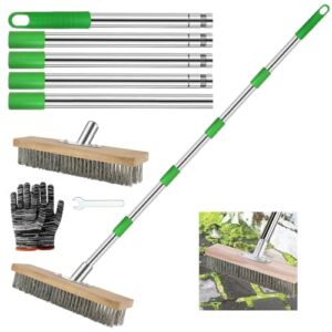 Drahtbesen mit Stiel 190cm für Unkraut, Drahtbesen Bürste 30cm, Stahldrahtbesen, perfekt für pflastersteine, Moosentfernung, Algen an Dusche, Wand, Garage, Hof, Terrasse