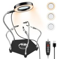 Ergonomische Dritte Hand für präzises Arbeiten, vierarmige Konstruktion mit 3-fach Vergrößerungslupe und LED-Beleuchtung