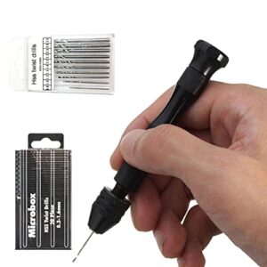 DXIA 31 Stück Spiralbohrer Bits Set, Handbohrer-Set mit Präzision Pin Vise Mini Mikro Handbohr Bit Set, Rotierende Werkzeuge für DIY Drilling, Modellbau und Handbohrmaschine Metal Wood 0.3-3.0 mm