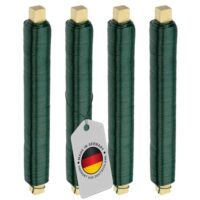 ECENCE 4er Set Blumendraht verzinkt, 0.65mm Basteldraht, Wickeldraht lose auf Holzwickel zur Befestigung von Blumen und Pflanzen, Bindedraht 35m Farbe Grün