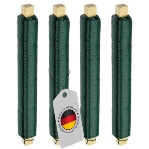 ECENCE 4er Set Blumendraht verzinkt, 0.65mm Basteldraht, Wickeldraht lose auf Holzwickel zur Befestigung von Blumen und Pflanzen, Bindedraht 35m Farbe Grün