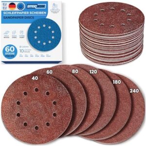 EFFEKTWERK Schleifpapier 225mm Klett, 60 Stück, professionell für Trockenbauschleifer und -giraffen geeignet, hochwertige Aluminiumoxid-Schicht, verschiedene Körnungen 10x P40, P60, P80, P120, P180, P240