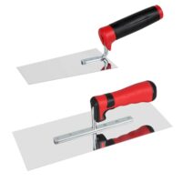 EXLECO Edelstahl Glättekelle Set, 2-teiliges Set mit Traufel und Spachtel Kelle für Verputzen, Glätten und Spachteln aus korrosionsbeständigem Stahl mit Softgriff