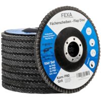 Fexa Fächerscheiben 125 mm für Holz, Stein und Metall in Blau und Edelstahl - Set mit 10 Stücken