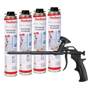 fischer Aktionspaket Pistolenschaum PUP S 750 mit Schaumpistole PUP M4 BLACK, 4 Montageschäume zum Verfüllen, Dämmen & Isolieren und 1 Schaumpistole zum Verarbeiten von PU-Schäumen