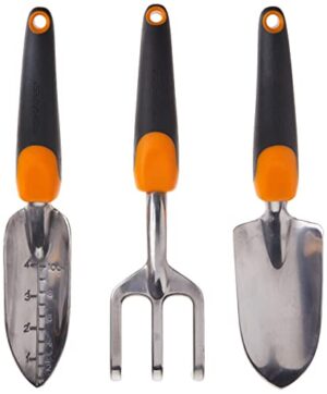 Fiskars Gartenwerkzeug Ergo 3 Piece Set schwarz/orange - ergonomischer Griff, ideal für alle Gartenarbeiten