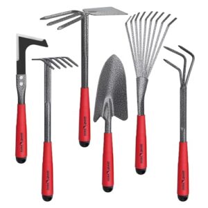 Gartenwerkzeug Set, 6-teiliges Set mit Weeder, Gartenkelle, Handrechen, Handhacke, Strauchrechen und Grubber für den Gartenpflege